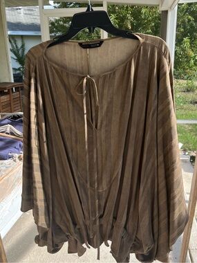 Zara brown striped gathered waist boho top